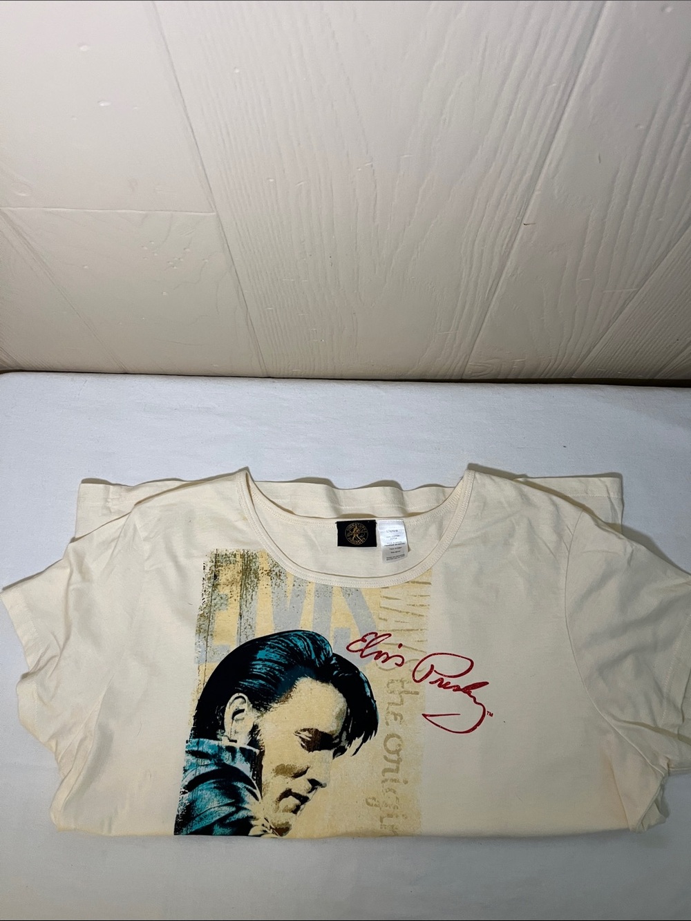 Elvis Presley Cream Graphic Tee with Teal and Red Accents